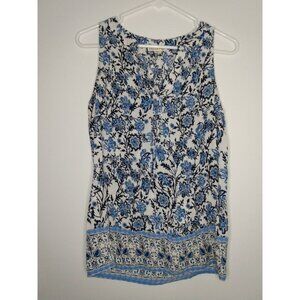 Artisan NY Women's M Blue Floral Popover Blouse Sleeveless Top Rayon Boho V Neck